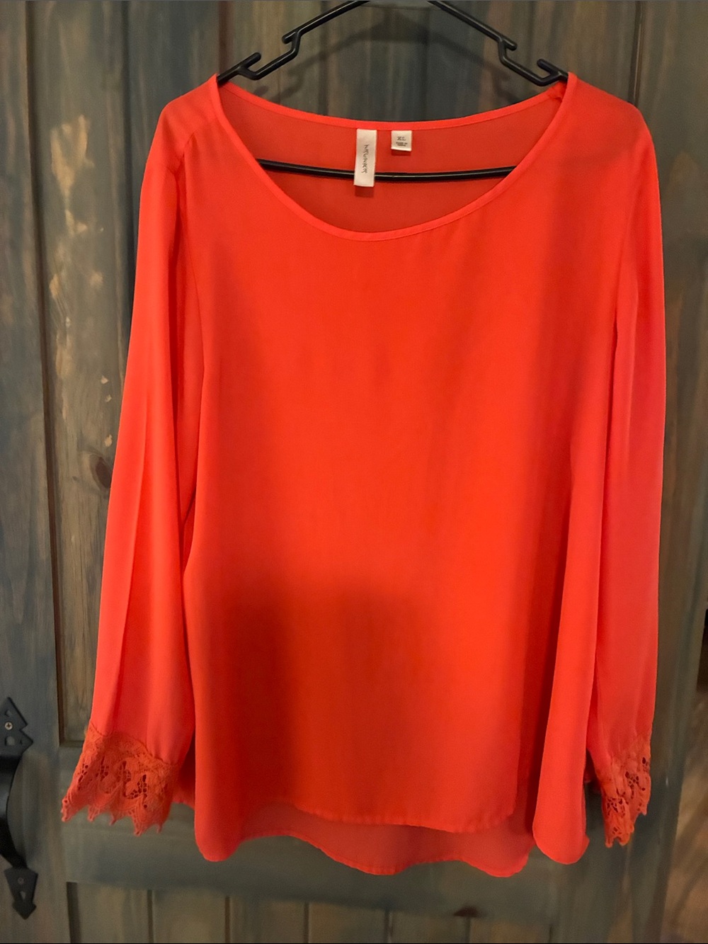 Tacera Lightweight sheer Coral Blouse with Lace Cuff - Women